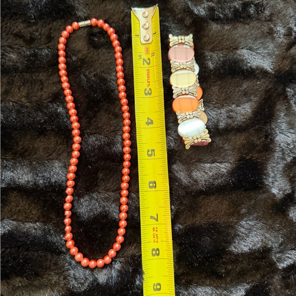 Magnetic-Link Orange Agate Bead Necklace16”& Silver Tone Moon Glow Bracelet - Picture 2 of 5